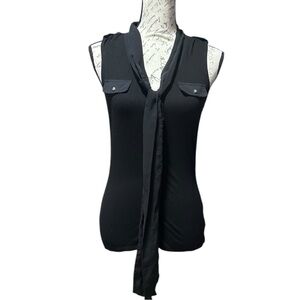 WHBM Black Sleeveless Top with Scarf Detail Size XS